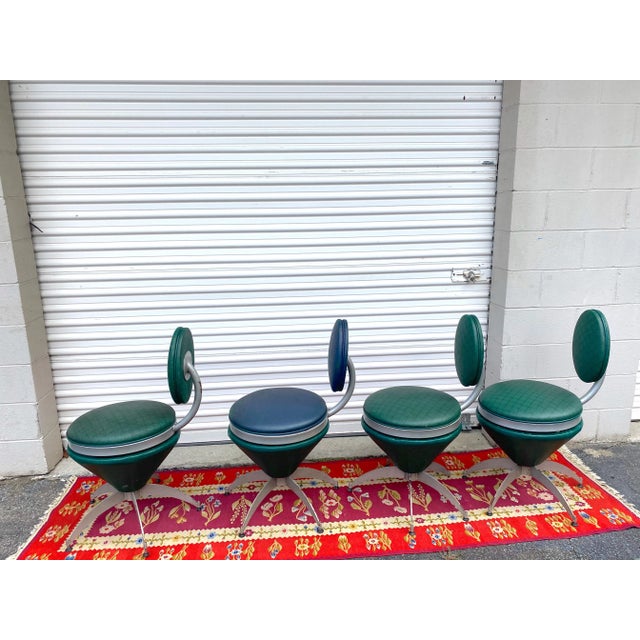 A super funky set of 4 Verner Panton style chairs. Original Art Deco/machine age style with classic Art Deco upholstery....