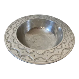 Vintage Silver Serving Bowl With Geometric Design Rim, Circa 1980s- Large