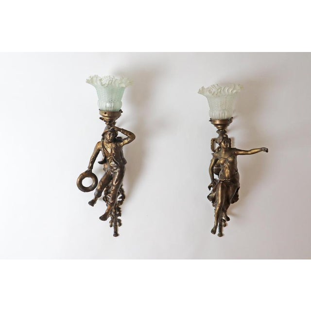 Art Nouveau Figural Wall Sconces of Sailor and Female Farmer, France, 1890, Set of 2 For Sale - Image 6 of 18