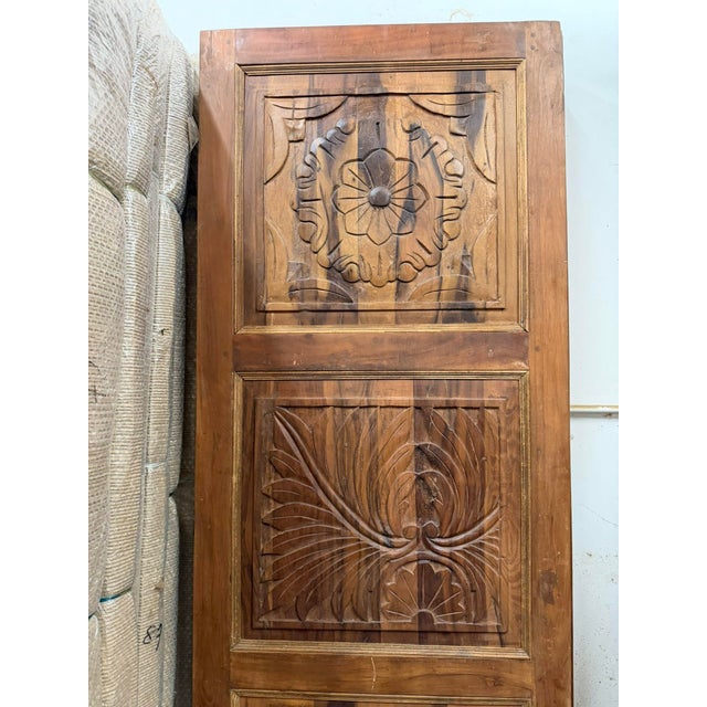Mid-Century Modern Rustic Modern Floral Carved Wooden Entry Door Panels 80x30 For Sale - Image 3 of 10