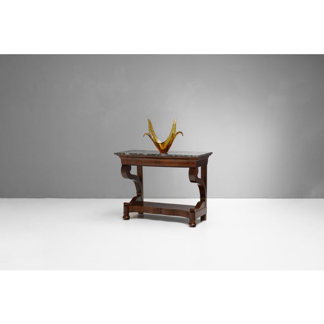 French walnut console table with original marble top. France circa 1870.