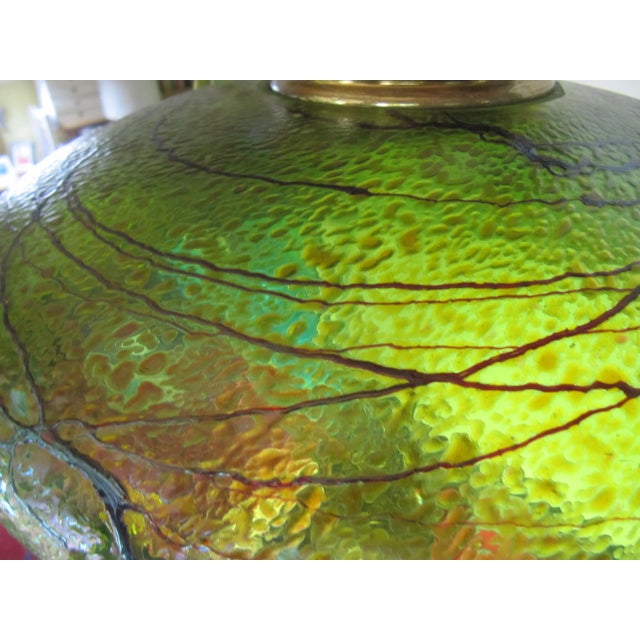 Metal Antique Austrian Art Nouveau Lamp with Glass Shade For Sale - Image 7 of 9