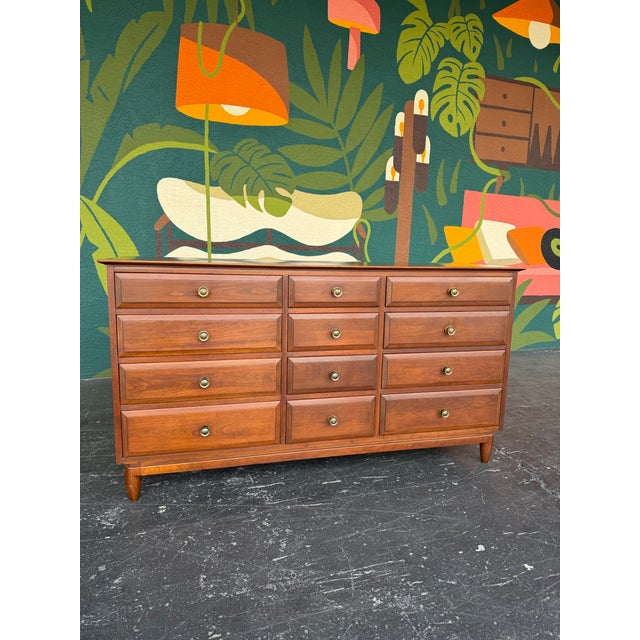 Willett Furniture Mid Century Willett Solid Cherrywood 12 Drawer Dresser For Sale - Image 4 of 12