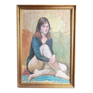 Early Oil Painting - Portrait of a Sitting Girl For Sale