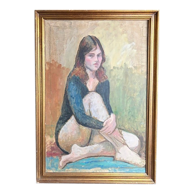 Early Oil Painting - Portrait of a Sitting Girl For Sale