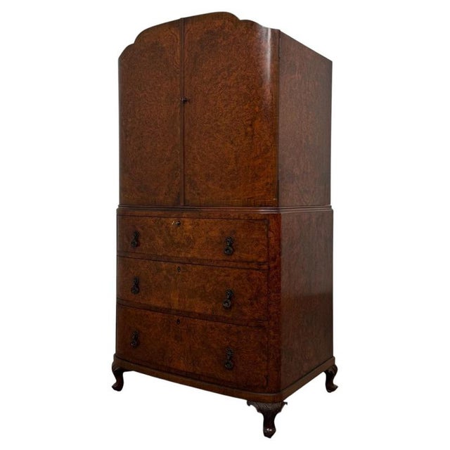 Antique English Edwardian Burr Walnut Cabinet For Sale - Image 4 of 13