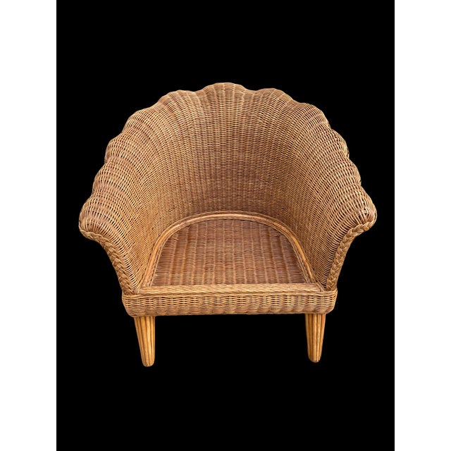 Chinoiserie Vintage Wicker Scalloped Shell Club Chairs - a Set For Sale - Image 3 of 11