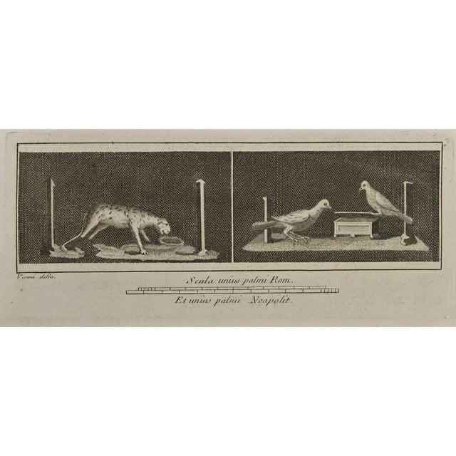 Ancient roman fresco from herculaneum is an etching on paper realized by nicola vanni in the 18th century. Signed on the...