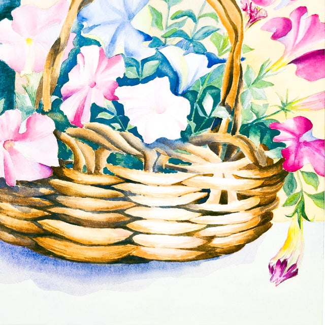 Still Life of Basket of Flowers and Arm Chair - Tomoko Parry, C. 1990s For Sale In San Diego - Image 6 of 10