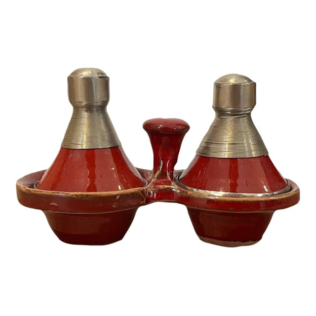 Vintage Moroccan Double Mini Tagine Spice Holder For Sale