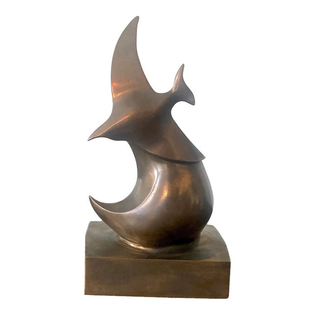 1950s Bronze Abstract Seagull Over Wave Sculpture MCM For Sale