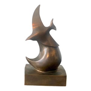 1950s Bronze Abstract Seagull Over Wave Sculpture MCM