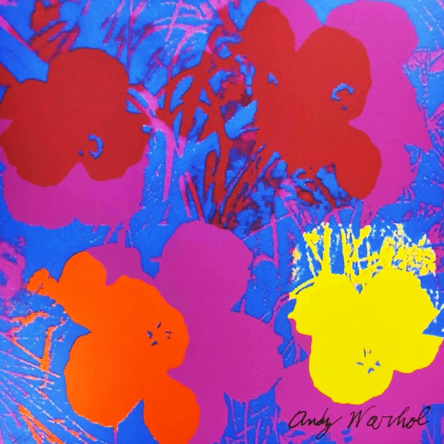 Andy warhol "flowers" purple limited numbered edition lithograph by cmoa. after license: andy warhol foundation. limited...