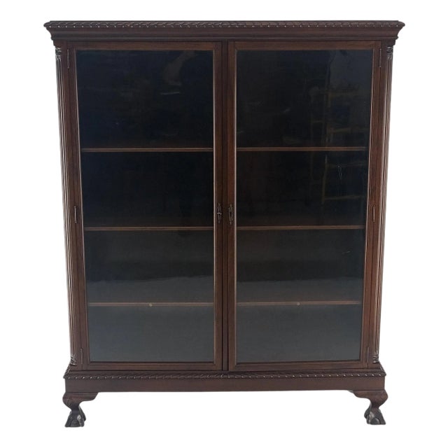 Mahogany 2 Door Chippendale Style Carved Ball & Claw Feet Rope Edge Bookcase For Sale