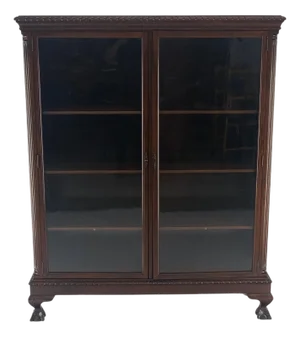 Mahogany 2 Door Chippendale Style Carved Ball & Claw Feet Rope Edge Bookcase