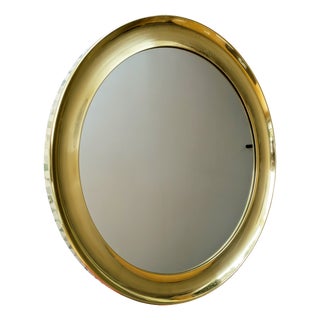 Large Italian Brass Wall Mirror, 1970s For Sale