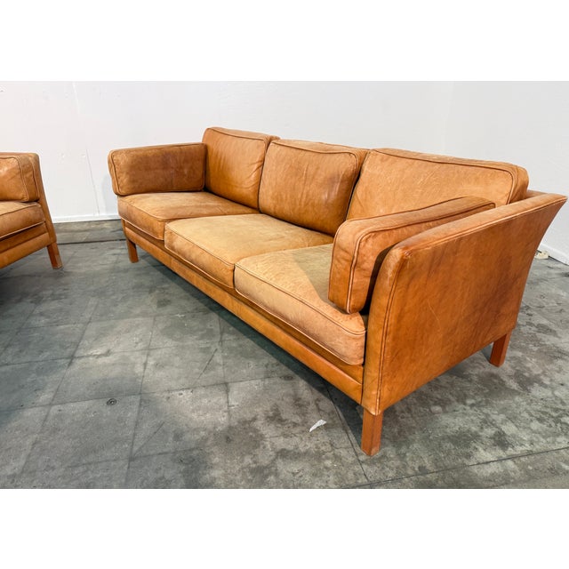 Animal Skin Pair of Three-Seat Leather Sofas in Original Leather, by Mogens Hansen For Sale - Image 7 of 11