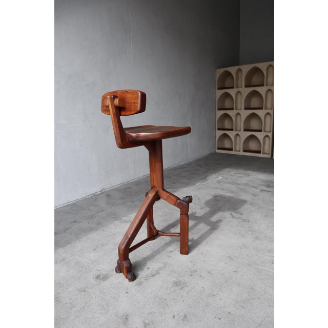 1970s Sculpted Walnut Studio Craft Drafting Stool, Signed 1978 For Sale - Image 5 of 12