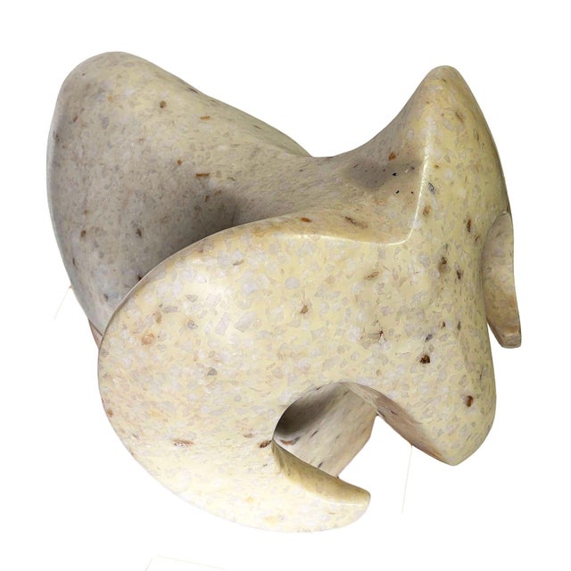 Solid white marble modernist elephant sculpture by Japanese Artist Masatoyo Kishi, circa 1970s. Impressive hand-carved...