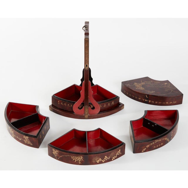 Antique Chinese Lacquer Fan Form Stacking Picnic Box | Chairish