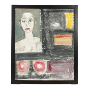 Mae Alice Engron (American 1933-2007) Abstract Portrait, Oil on Burlap, Framed