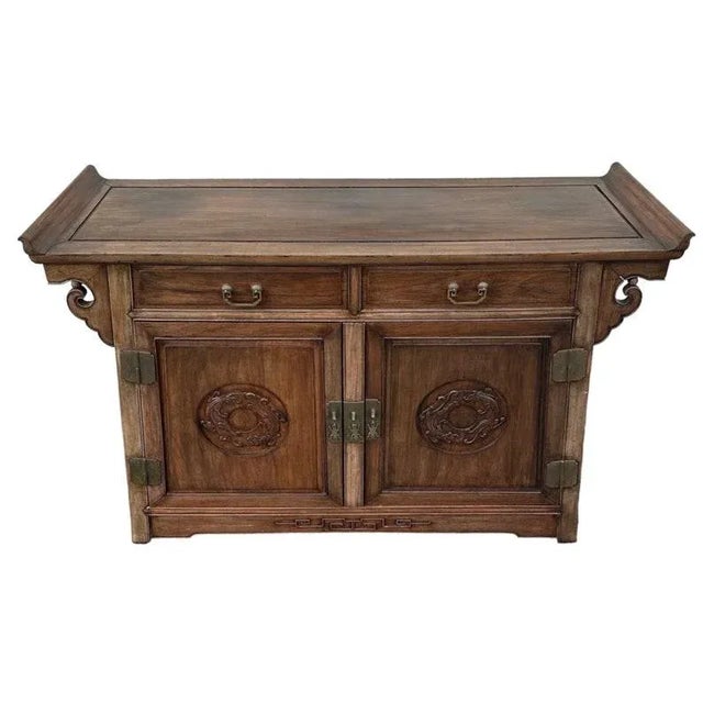 Wood Vintage Chinoiserie Buffet Server with Pagoda Table Top Made of Solid Wood with Asian Style Carvings For Sale - Image 7 of 10