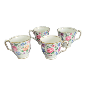 Vintage Crown Staffordshire Fine Bone China Floral Springtime Demitasse Coffee Cups- Set of 4