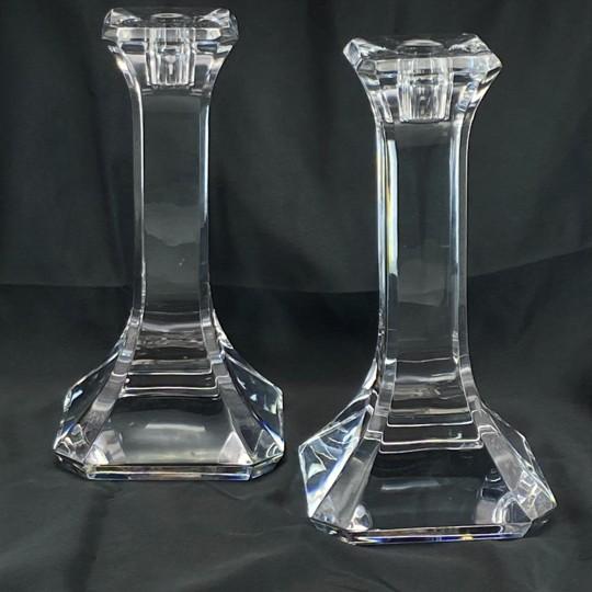 Pair of Orrefors Crystal “Regina” Candlesticks (Tall 7 5/8”) Signed by Olle Alberius (4536-65 Vintage 1990s, Sweden) For Sale In Philadelphia - Image 6 of 15