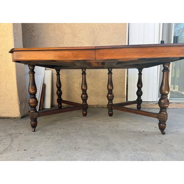 Wood Early 20th Century English Jacobean Revival Draw-Leaf Dining Table For Sale - Image 7 of 10
