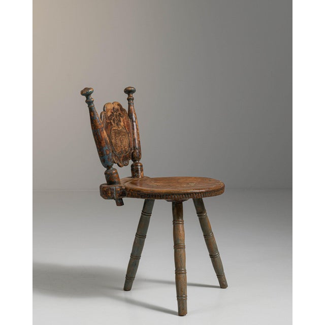 19th Century Sweden Weathered Honey Oak Carved Oak Swivel Chair For Sale - Image 9 of 11