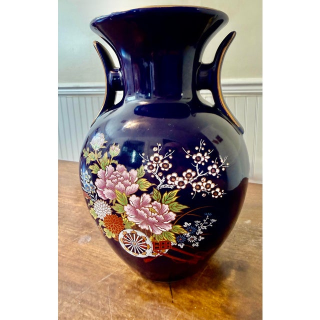 Blue Mid 20th Century Japanese Ceramic Floral Vase For Sale - Image 8 of 12