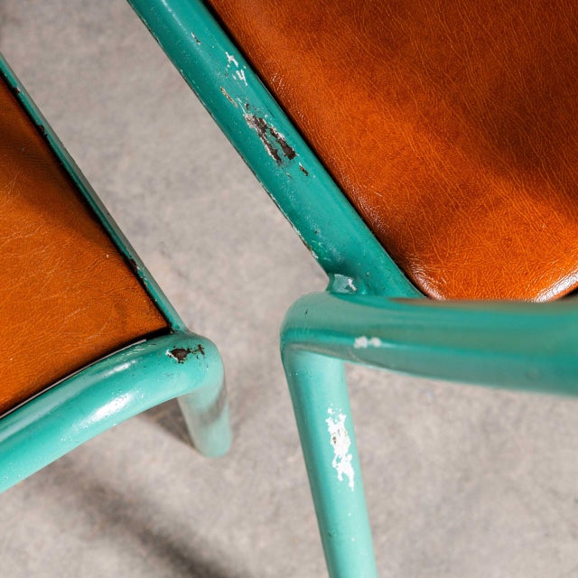 Tolix Tan Rexine T37 Dining Chairs with Sea Green Frames from Tolix, 1950s, Set of 10 For Sale - Image 4 of 13