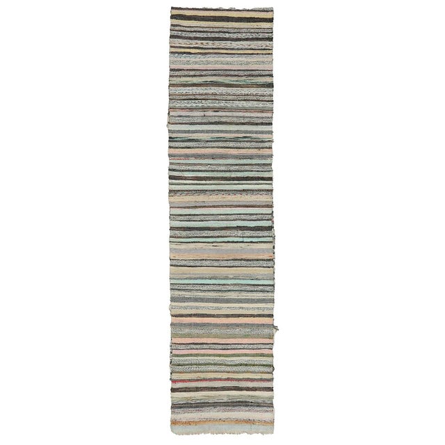 Textile Mid 20th Century Long Vintage Rag Runner Rug For Sale - Image 7 of 7