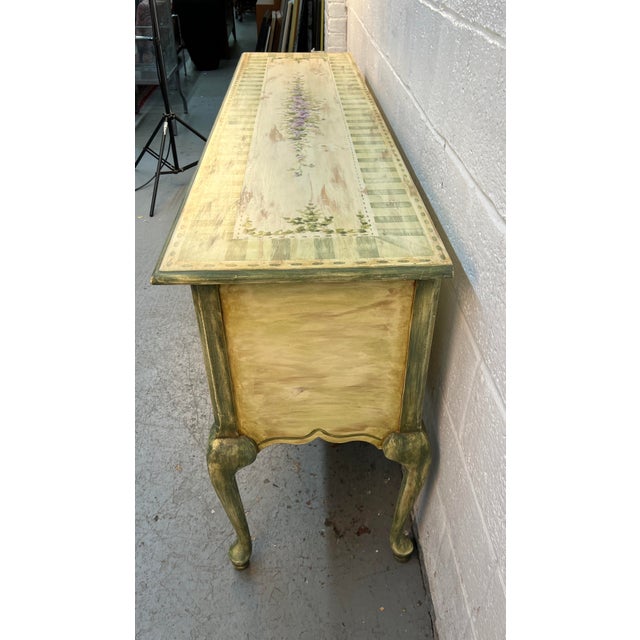 Antique White Vintage Hand Painted Floral Console/Entry Table by Habersham For Sale - Image 8 of 17