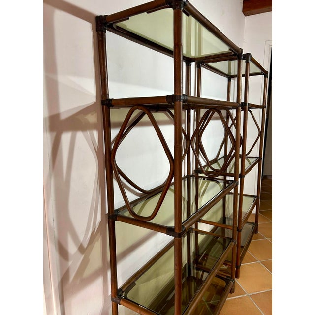 Rattan and Smoked Glass Shelves, 1960s, Set of 2 For Sale - Image 4 of 8