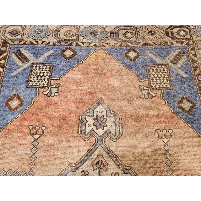 Vintage Turkish Oushak Area Rug, Hand-Knotted Wool, Blue & Tan, 4' x 6' For Sale - Image 10 of 15