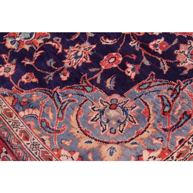 Textile Vintage Hand-Knotted Wool Runner Rug – 6.4 X 12.1 Navy Blue Red For Sale - Image 7 of 8