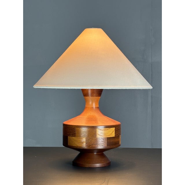 Mid-Century English Teak Table Lamp with Geometric Wood Inlay, 1955 For Sale - Image 6 of 13