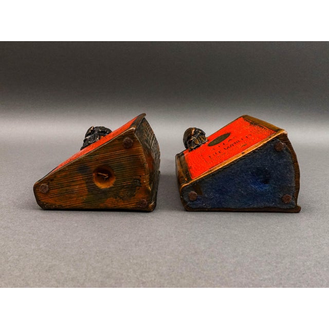 Metal Pompeian Bronze Co. Antique Atlas of the World Cockatoo Parrot Bookend Set of 2 For Sale - Image 7 of 8