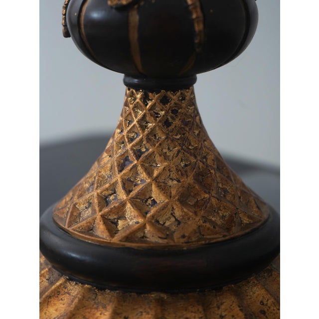 Regency Style Pair of Black & Gold Tall Table Lamps W. Dragonflies For Sale - Image 9 of 13