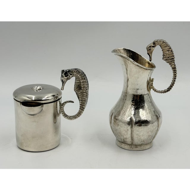 1960s 1960s Los Castillo Seahorse Silver Plate Creamer & Sugar Set For Sale - Image 5 of 18
