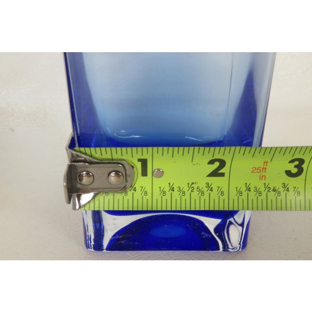 Cobalt Blue Vase Squared Glass W Ombre Gradient Mid Century Modern Bottle 4744b For Sale - Image 10 of 10
