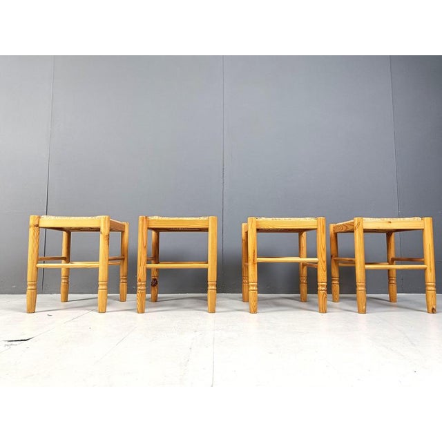 1960s Vintage Wicker Stools, 1960s, Set of 4 For Sale - Image 5 of 11