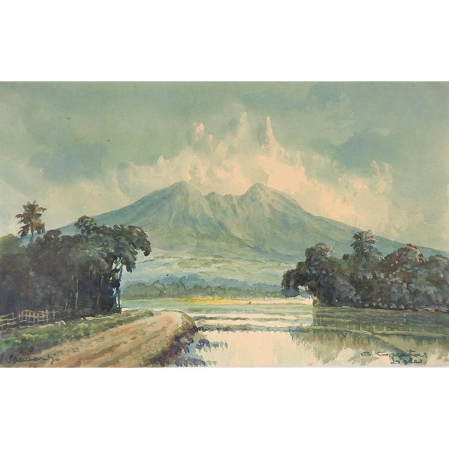 Vintage Indonesian Watercolor Landscape Paintings - a Pair For Sale - Image 4 of 10