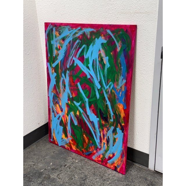 Design Plus Gallery presents a Circa 2025 Abstract Acrylic on Canvas by artist John Fooks. Expressive layers of vivid...