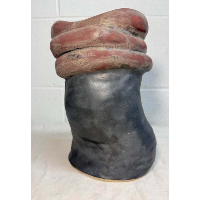 Red Vintage Handmade Studio Black Red Glaze Brutalist Art Pottery Vase Sculpture For Sale - Image 8 of 11