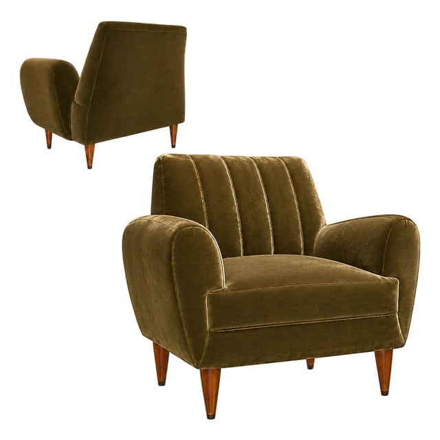Pair of Brazilian Modern Armchairs in Pau Marfim and Olive Mohair, Brazil, 1960s For Sale