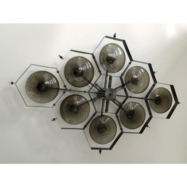 Brown 21st Century Beehive Satin Black Nickel Smoky Bubbles Murano Flush Mount by Fabio LTD For Sale - Image 8 of 9