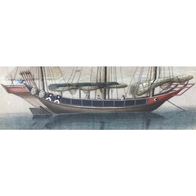 Chinese Late 19th C Watercolor on Rice Paper of Chinese Junk Boat For Sale - Image 3 of 5