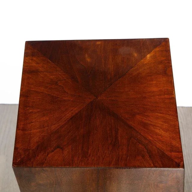 Brown Modernist Sculptural Bookmatched Walnut Convex Faceted Minimalist Pedestal For Sale - Image 8 of 10